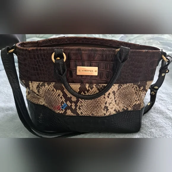 Brahmin Brown and Black Textured Shoulder Bag - Picture 1 of 8